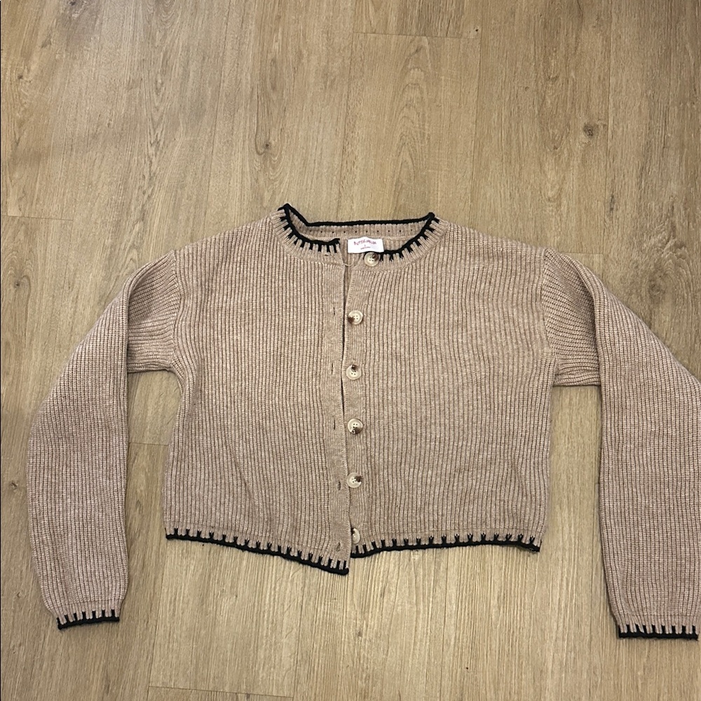 Chic Beige Cardigan with Black Trim